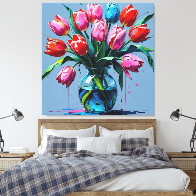 Abstract Digital Painting – Colorful Tulip Bouquet Leinwanddruck (Insitu (Schlafzimmer))