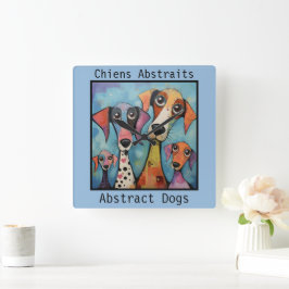 Abstract Dogs blue Quadratische Wanduhr