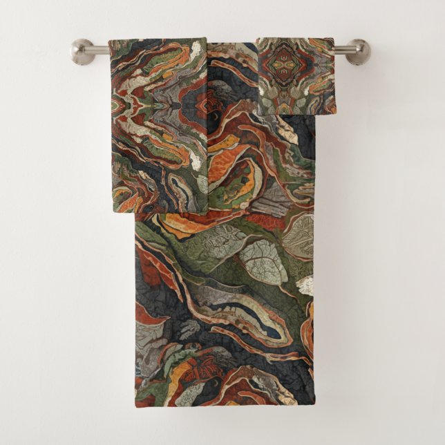 Abstract Earth Tone Swirl Pattern Badhandtuch Set (Insitu)