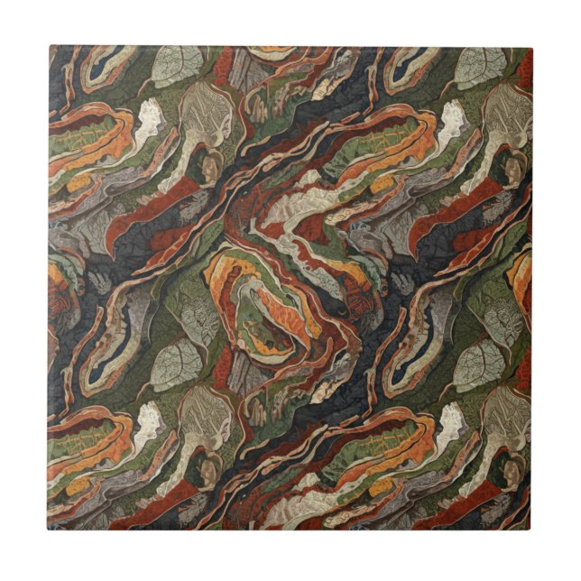 Abstract Earth Tone Swirl Pattern Fliese (Vorderseite)