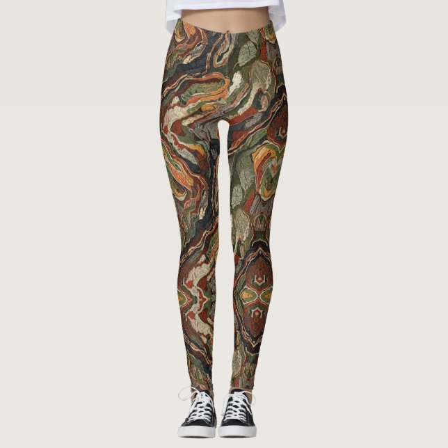 Abstract Earth Tone Swirl Pattern Leggings (Vorderseite)