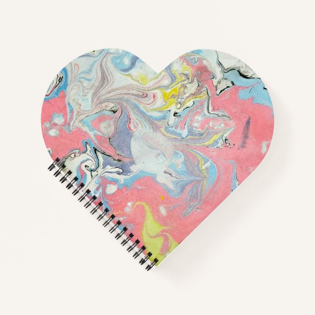 Abstract Ebru Water Marbling Pastel Heart Shaped Notizbuch (Vorderseite)