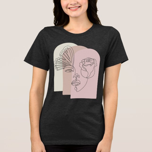 Abstract Face Art T-Shirt with Rose & Butterfly –  Tri-Blend Shirt (Vorderseite)