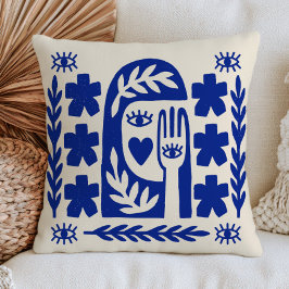 Abstract Face Modern Evil Eyes Blue Folk Art Kissen