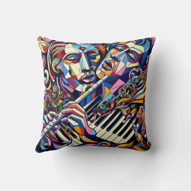 Abstract Faces and Instruments Kissen (Rückseite)