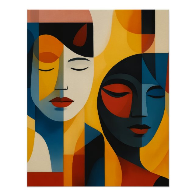 Abstract Faces Art Print, Dual Portrait, Abstract Poster (Vorderseite)