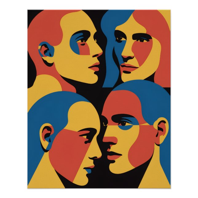Abstract Faces Grid Art Print, Human Faces Poster (Vorderseite)