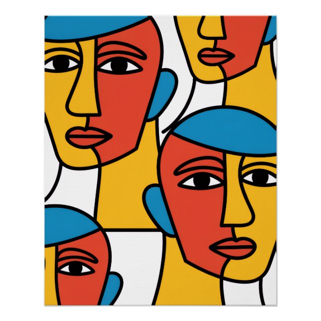 Abstract Faces Print, Vibrant Geometric Art Poster (Vorderseite)