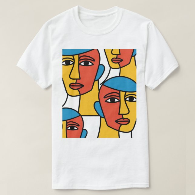 Abstract Faces Print, Vibrant Geometric Art T-Shirt (Design vorne)
