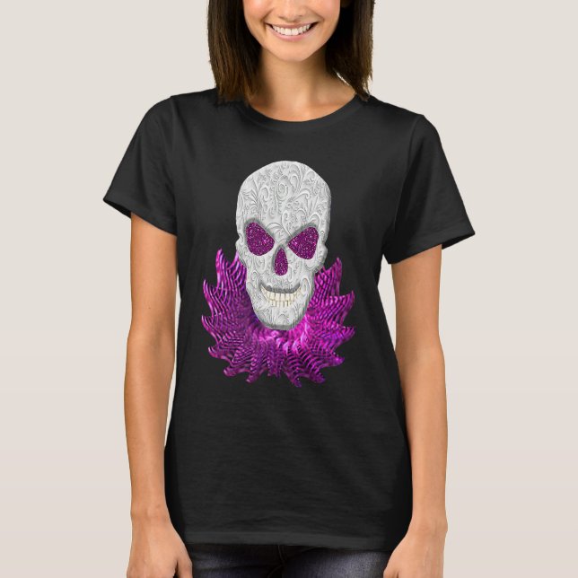 Abstract Fantasy Lacy Skull Goth Pink Eyes T-Shirt (Vorderseite)