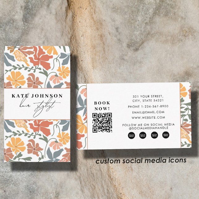 Abstract Floral Mid Century Salon Hair Stylist Visitenkarte (Abstract Floral Mid Century Salon Hair Stylist Business Card)