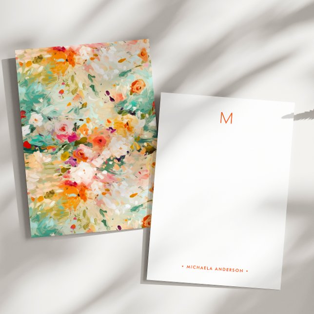 Abstract Floral Painting Monogram Name Stationery Mitteilungskarte (Von Creator hochgeladen)