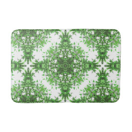 Abstract Floral Pattern In Black & Green On White Badematte