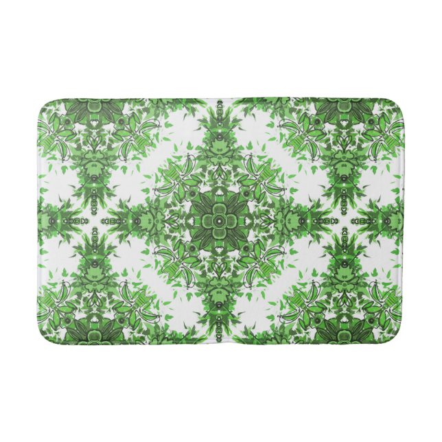 Abstract Floral Pattern In Black & Green On White Badematte (Vorderseite)