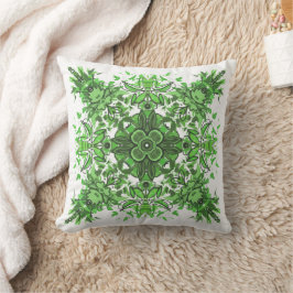 Abstract Floral Pattern In Black & Green On White Kissen