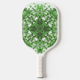 Abstract Floral Pattern In Black & Green On White Pickleball Schläger