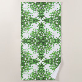 Abstract Floral Pattern In Black & Green On White Strandtuch
