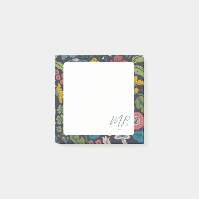 Abstract Floral Pattern Monogram Post-it Klebezettel (Vorderseite)
