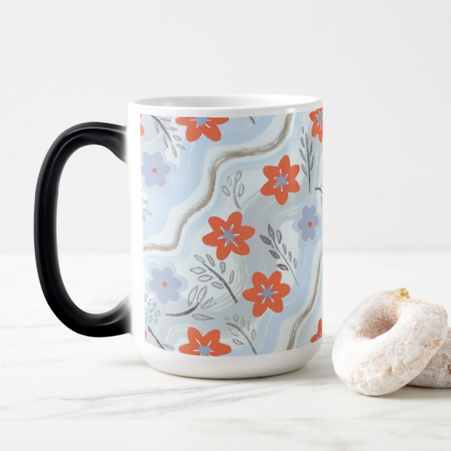 Abstract Floral Retro Swirls Verwandlungstasse (Mit Donut)