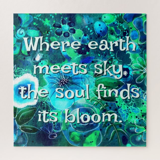 Abstract Floral Teal Blue Green Personalized Puzzle (Vertikal)