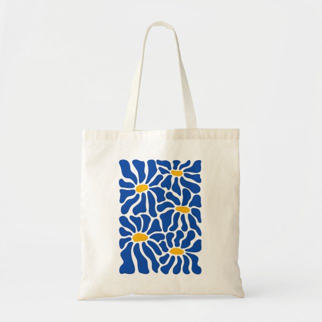Abstract Floral Tote Bag | Blue Retro Art Tragetasche (Vorne)