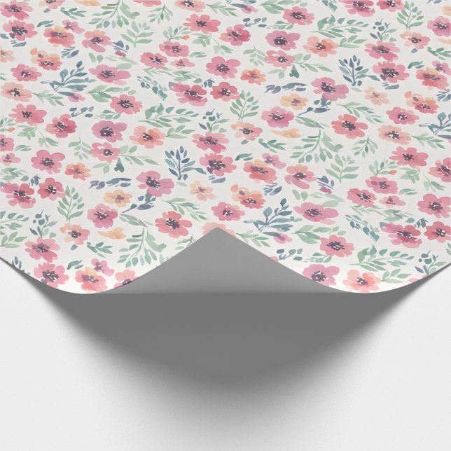 Abstract Floral Watercolor Teal Pink Peach Geschenkpapier (Ecke)