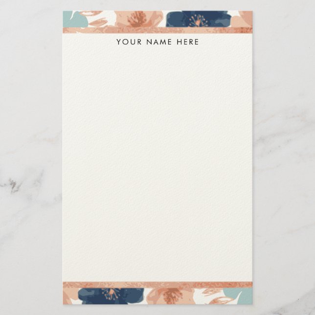 Abstract Floral with Rose Gold Border Briefpapier (Vorderseite)