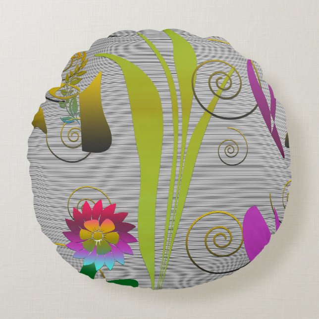 Abstract Floral with Spirals 2 Rundes Kissen (Vorderseite)