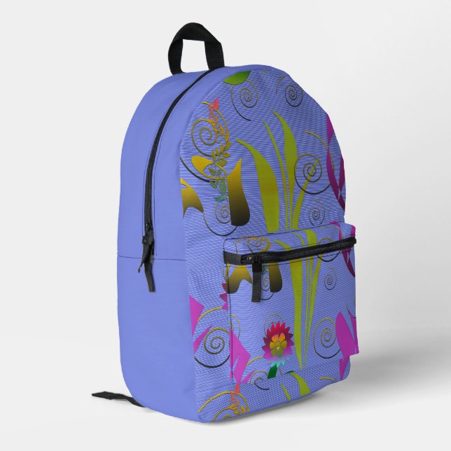 Abstract Floral with Spirals 5 Bedruckter Rucksack (Rückseitige Ecke links)