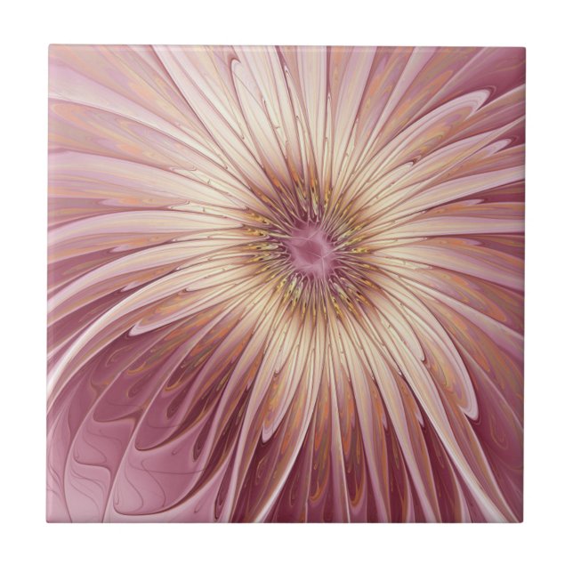 Abstract Flower Fractal Art & Shades of Burgundy Fliese (Vorderseite)