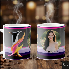 Abstract Fluid Letter I Neon Feather Kaffeetasse