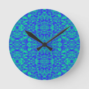Abstract Fractal In Blue And Green Runde Wanduhr