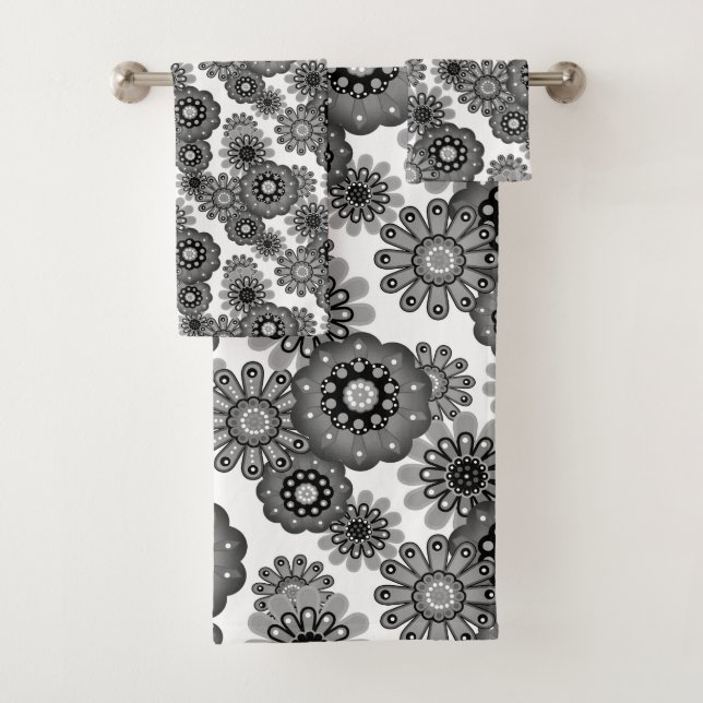 Abstract fun cartoon flowers floral kids scandinav badhandtuch set (Insitu)