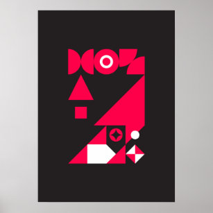 Abstract Geometric Art (Red, Black & White) 33 Poster