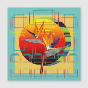 Abstract geometric bird flower aqua yellow red sun magnetkarte