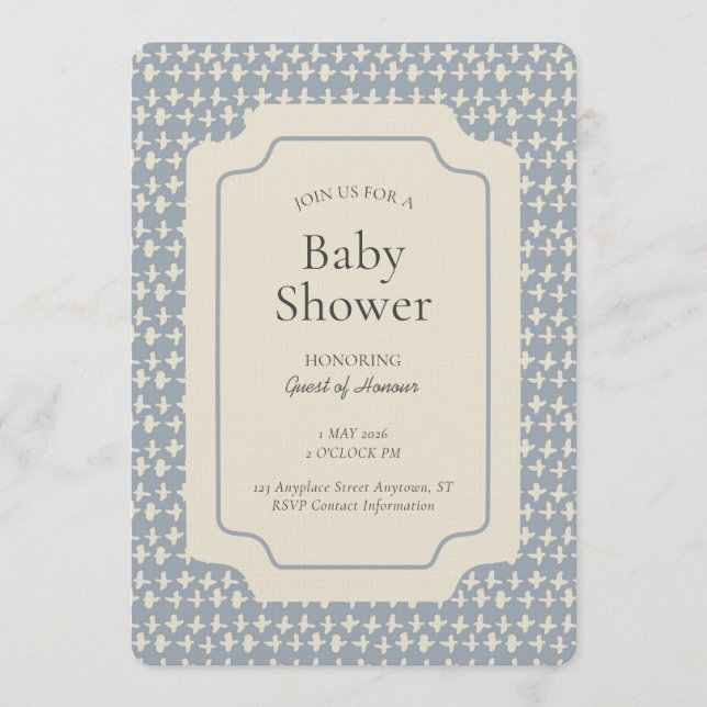 Abstract + Geometric Gender Neutral Blue Beige Einladung (Vorderseite)