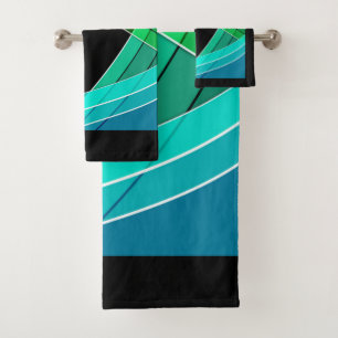 Abstract, geometric , green , blue , black badhandtuch set