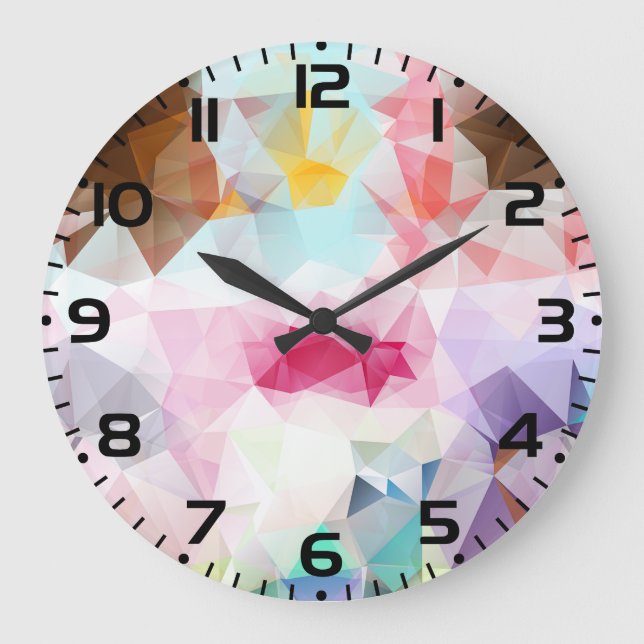 Abstract Geometric Low Poly Mosaic Große Wanduhr (Vorderseite)