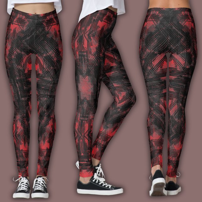 Abstract Geometric Pattern | Black and Red Leggings (Von Creator hochgeladen)