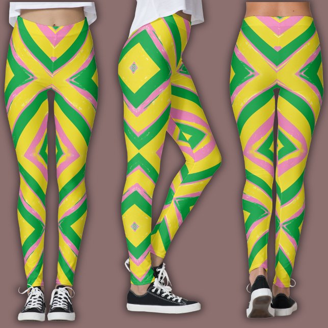 Abstract Geometric Pattern | Green, Yellow & Pink Leggings (Von Creator hochgeladen)