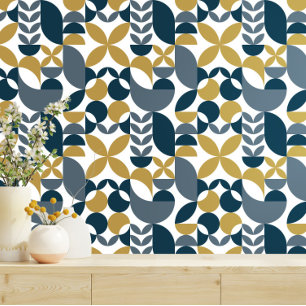 Abstract Geometric Pattern Navy, Mustard Tapete