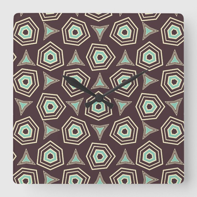 Abstract geometric pattern with layered pentagons  quadratische wanduhr (Vorderseite)