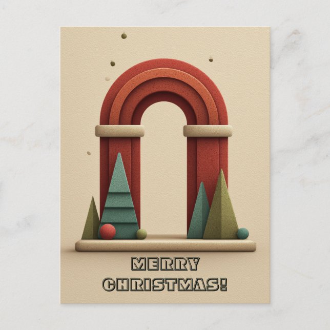 Abstract Geometric Scene with Christmas Trees Postkarte (Vorderseite)
