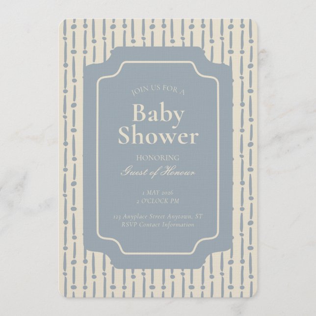Abstract Geometric Stripe Gender Neutral Blue Einladung (Vorderseite)
