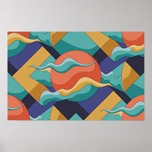 Abstract Geometric Waves Poster (Vorne)
