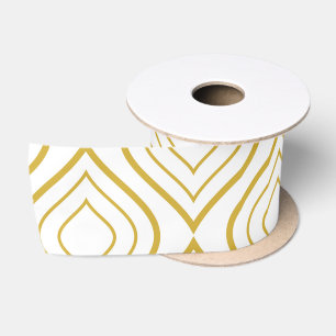 Abstract geometrical, white and gold satinband