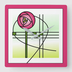 Abstract Glasgow Rose  Quadratische Wanduhr