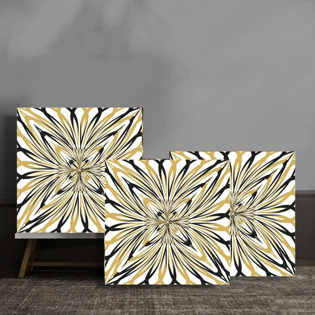 Abstract Gold and Black Floral Burst Fliese (Von Creator hochgeladen)