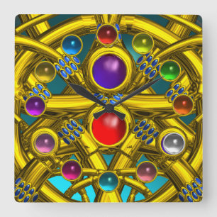 ABSTRACT GOLD CELTIC KNOTS WITH COLORFUL GEMSTONES QUADRATISCHE WANDUHR