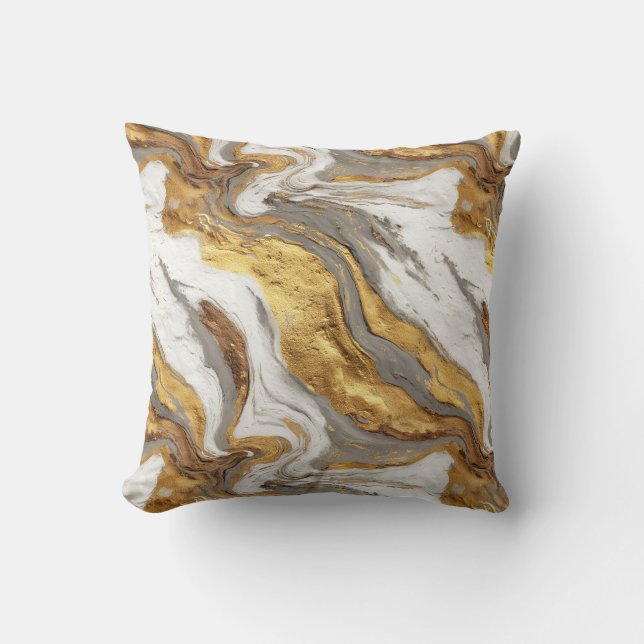 Abstract Gray Marble Texture with Flowing Gold Kissen (Vorderseite)